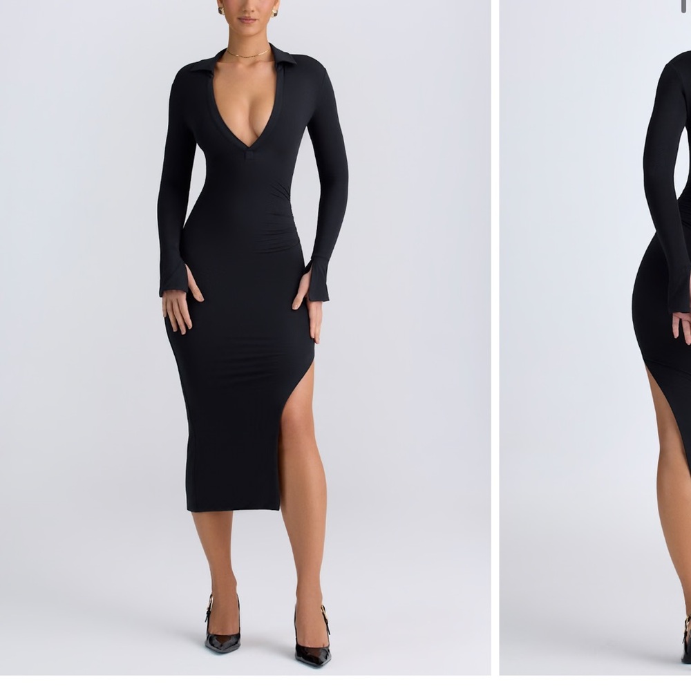 Oh Polly Black Long Sleeve Dress with Slit Size XXS